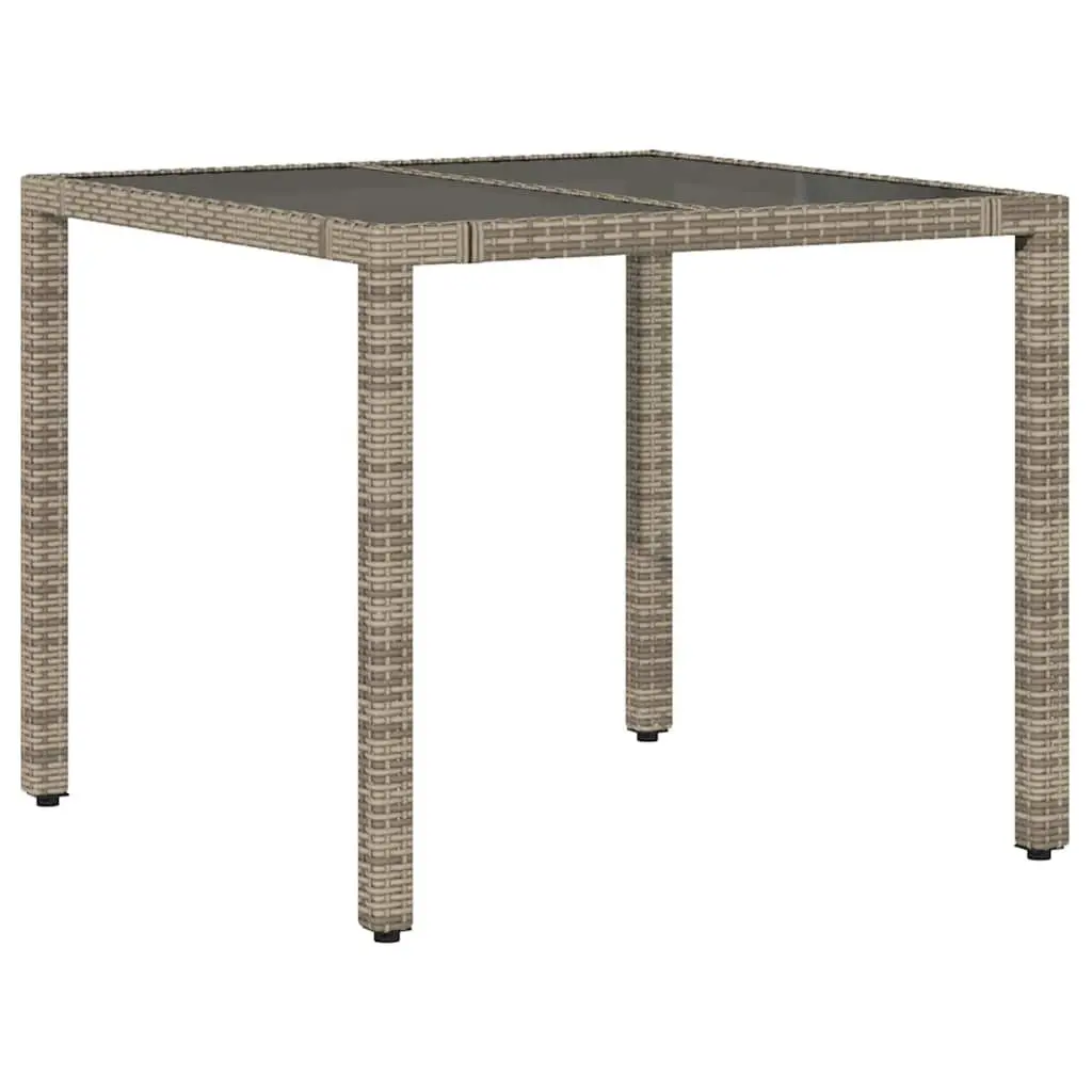 Garden Table Outdoor Patio Grey Glass Top Poly Rattan Frame 90x90x75cm