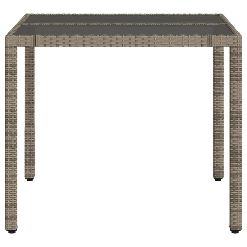 Garden Table Outdoor Patio Grey Glass Top Poly Rattan Frame 90x90x75cm