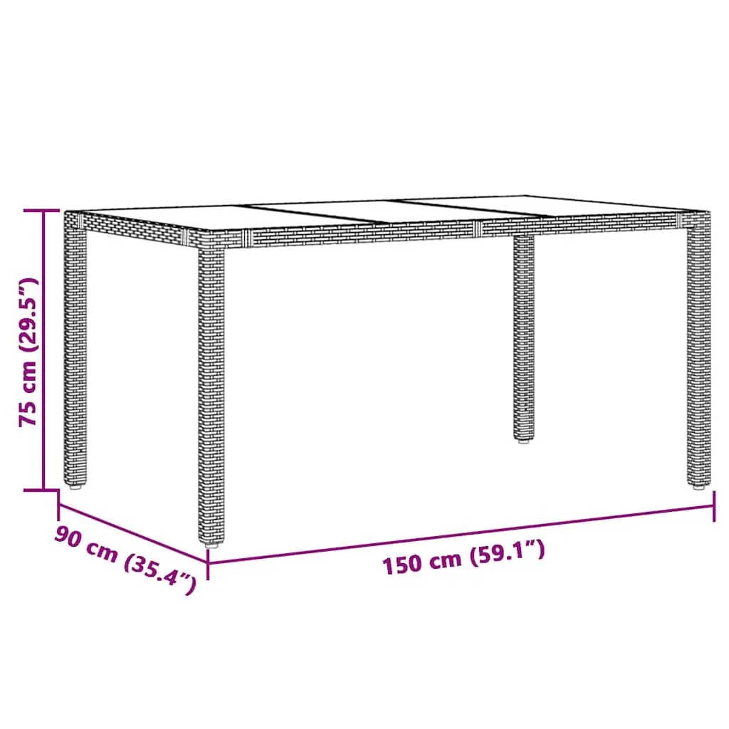 Garden Table Glass Top Black Outdoor Patio Furniture Poly Rattan Frame