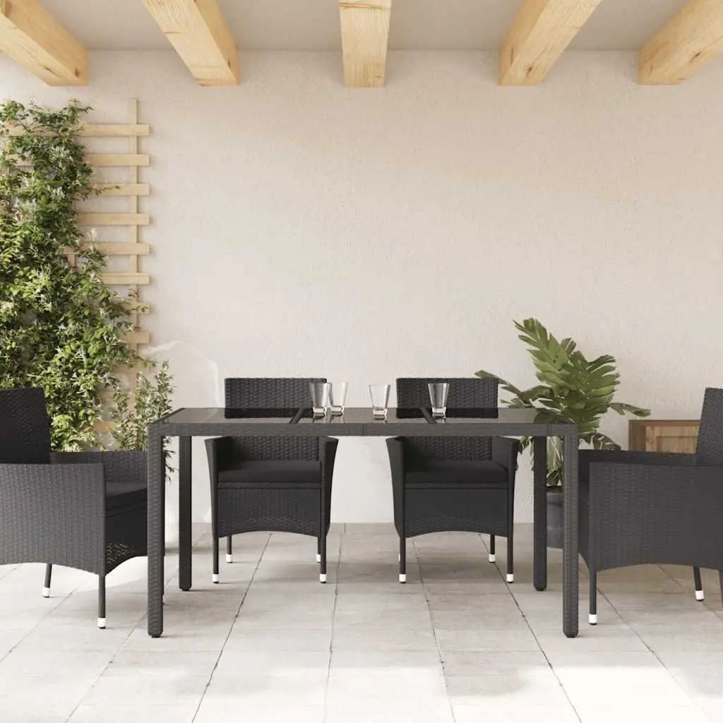 Garden Table Glass Top Black Outdoor Patio Furniture Poly Rattan Frame