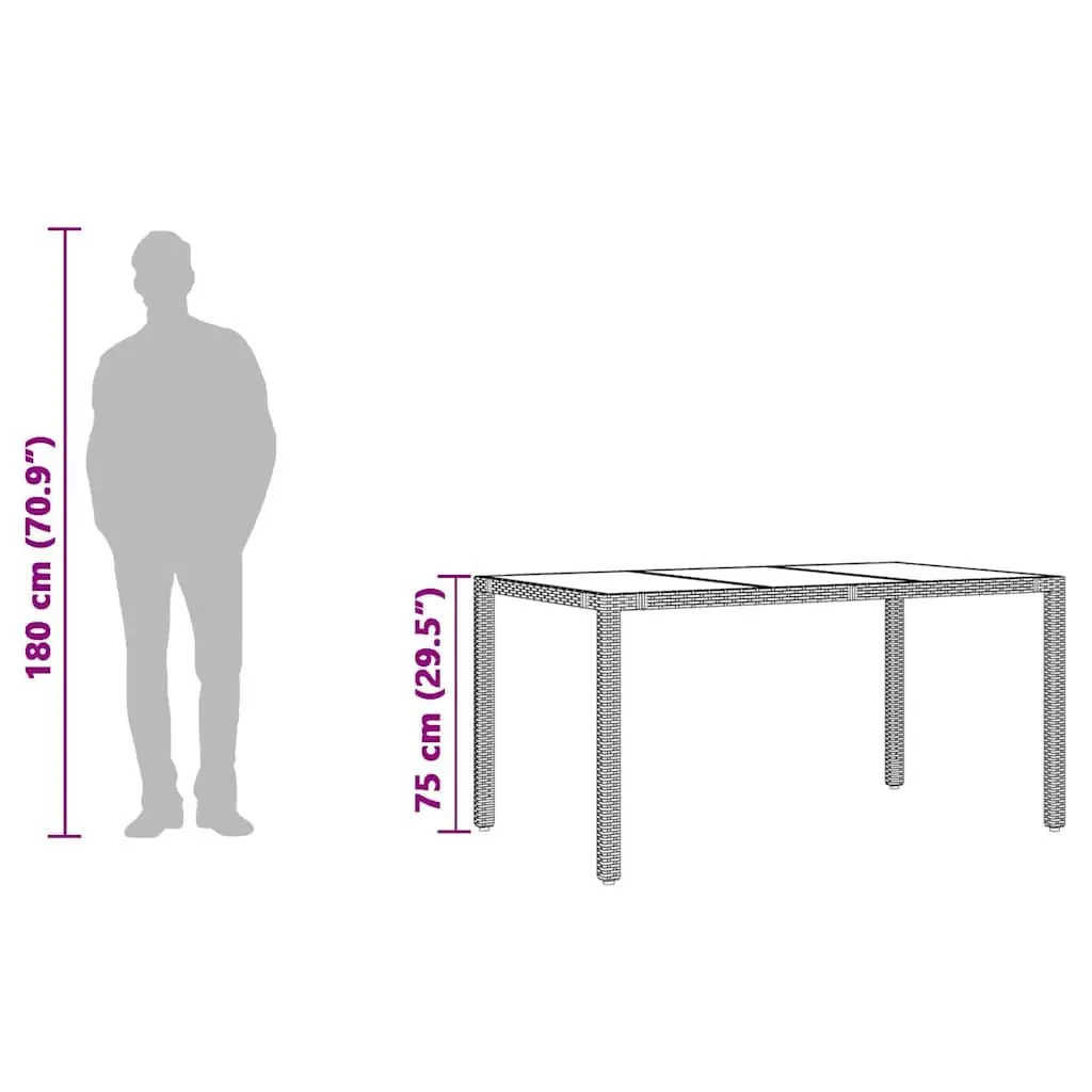 Garden Table Glass Top Black Outdoor Patio Furniture Poly Rattan Frame