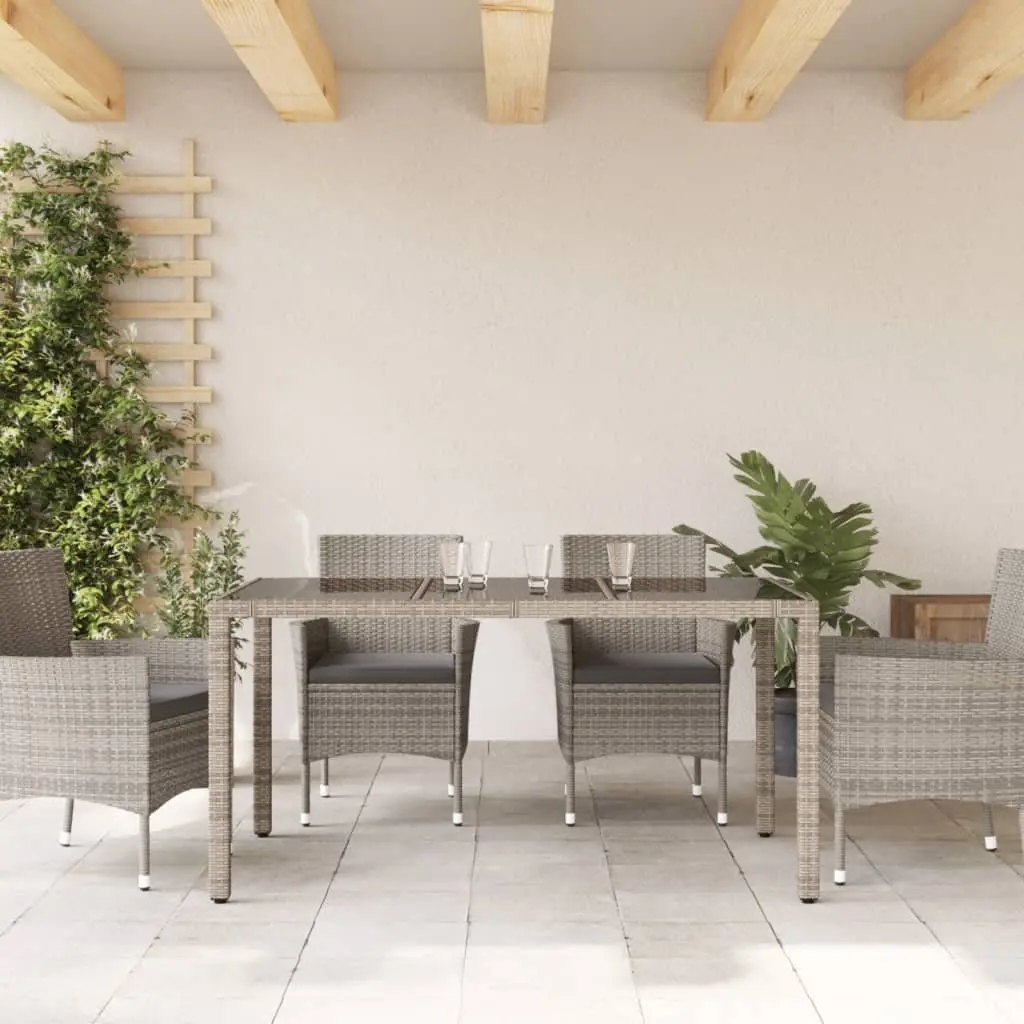 Garden Table Outdoor Patio 150x90x75cm Grey Poly Rattan Glass Top