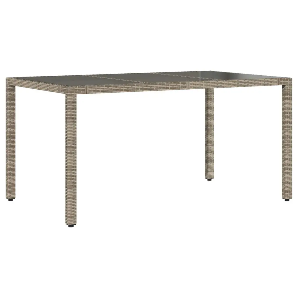 Garden Table Outdoor Patio 150x90x75cm Grey Poly Rattan Glass Top
