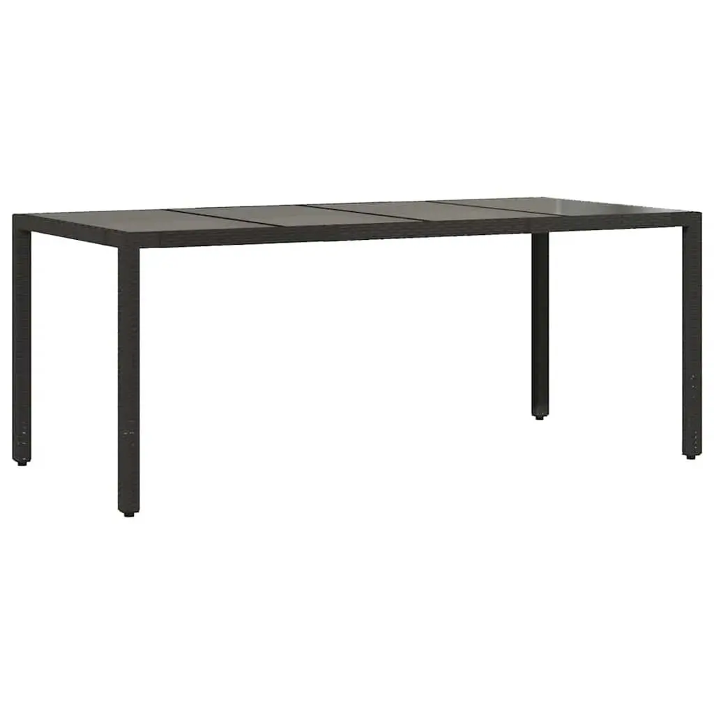 Garden Table for Outdoor Use Black Tempered Glass Top 190 x 90 x 75 cm