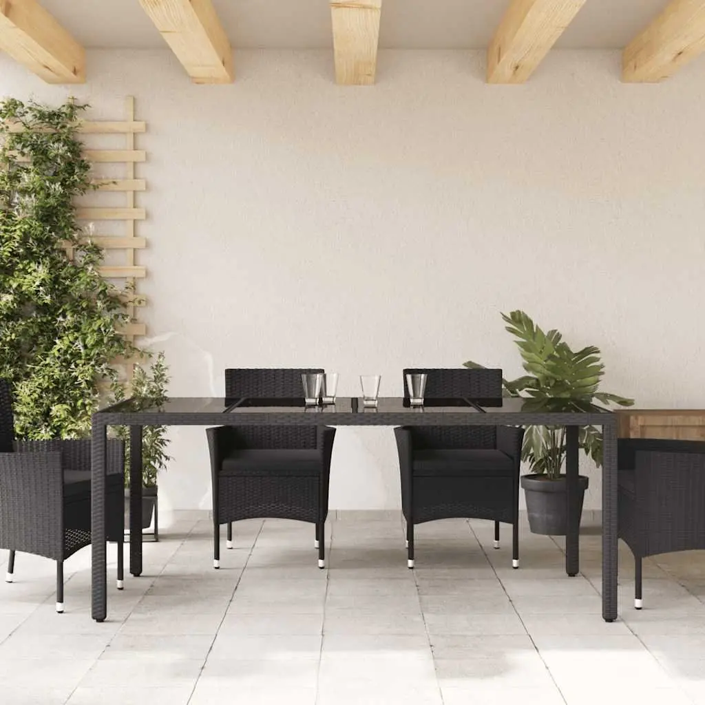 Garden Table for Outdoor Use Black Tempered Glass Top 190 x 90 x 75 cm