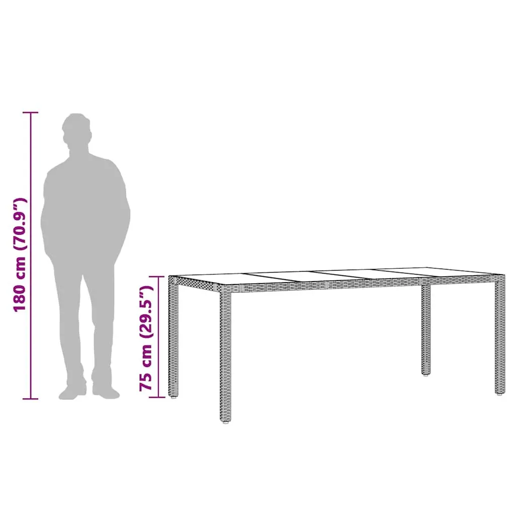 Garden Table for Outdoor Use Black Tempered Glass Top 190 x 90 x 75 cm
