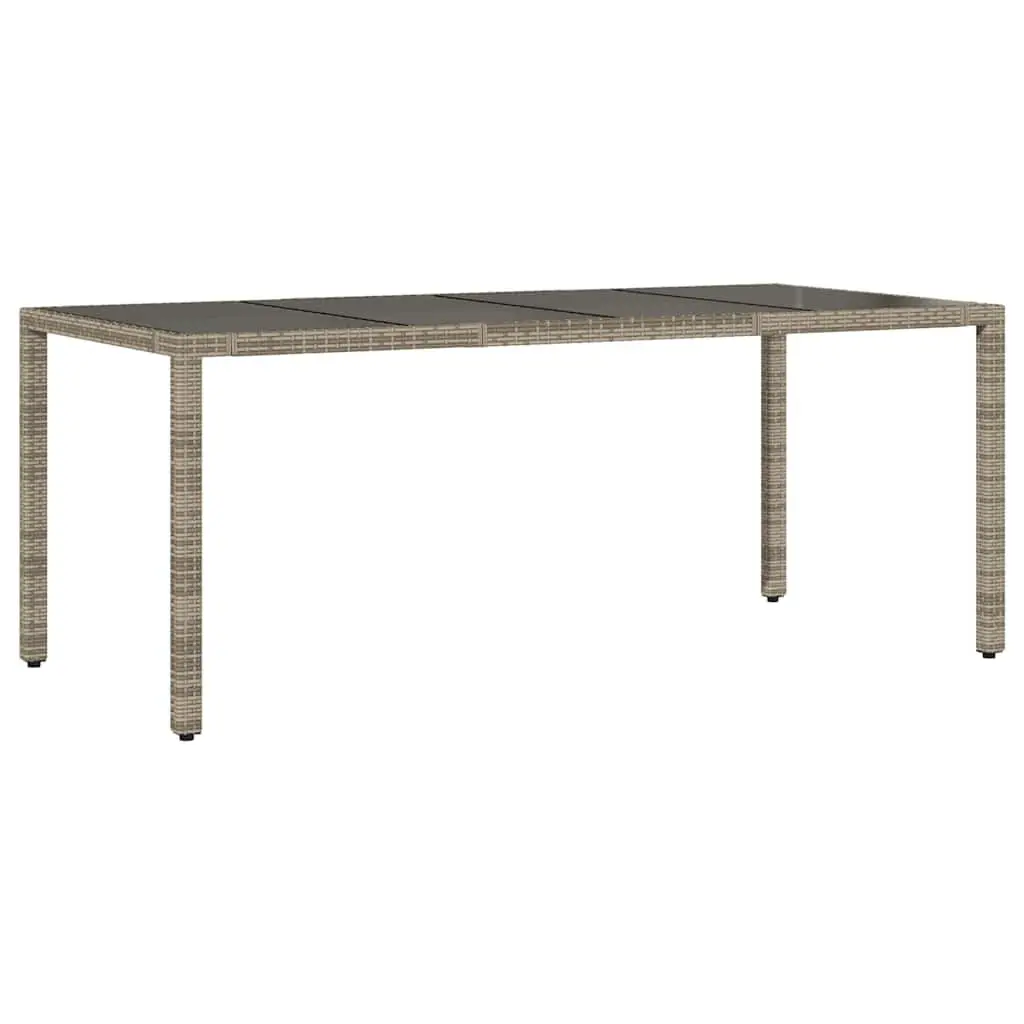 Garden Table Outdoor Use Glass Top Grey Poly Rattan 190x90x75cm