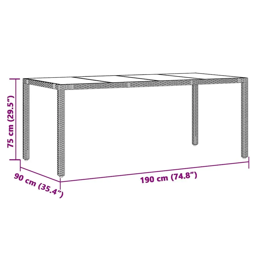 Garden Table Outdoor Use Glass Top Grey Poly Rattan 190x90x75cm