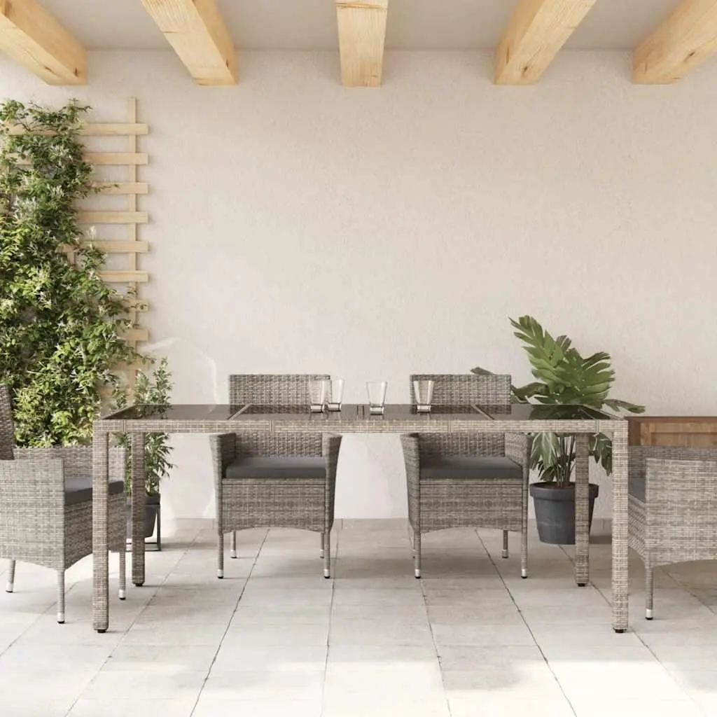 Garden Table Outdoor Use Glass Top Grey Poly Rattan 190x90x75cm