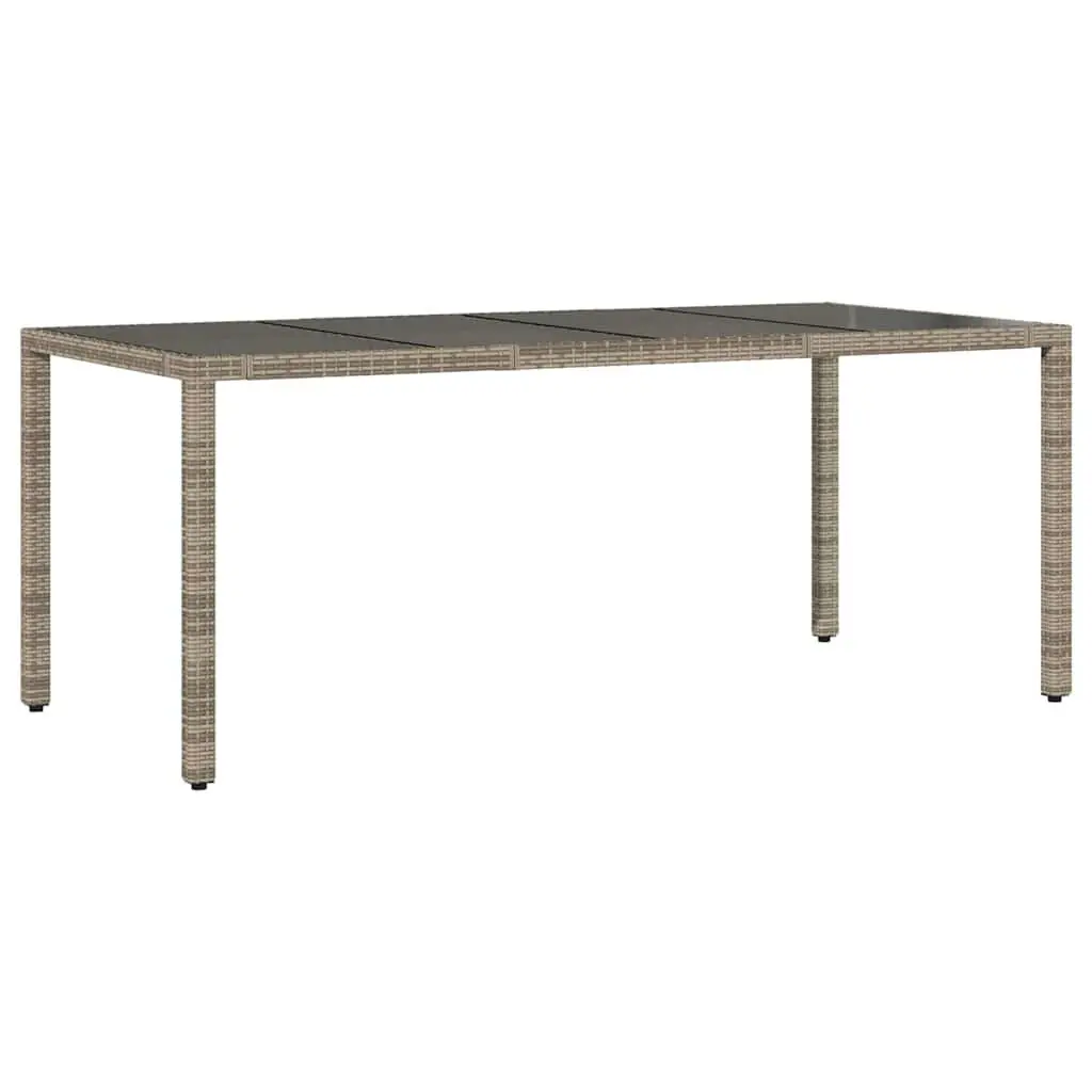Garden Table Outdoor Use Glass Top Grey Poly Rattan 190x90x75cm