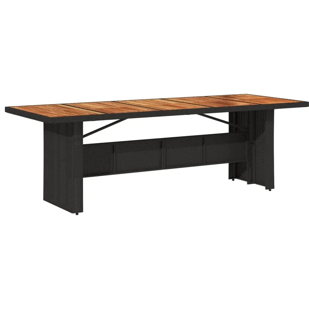 Outdoor Dining Table for Garden 240x90x75cm Black Poly Rattan Frame Acacia Wood Top