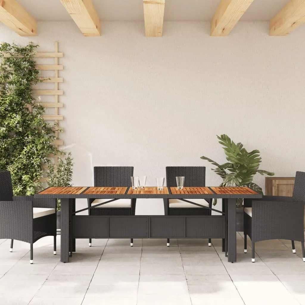 Outdoor Dining Table for Garden 240x90x75cm Black Poly Rattan Frame Acacia Wood Top