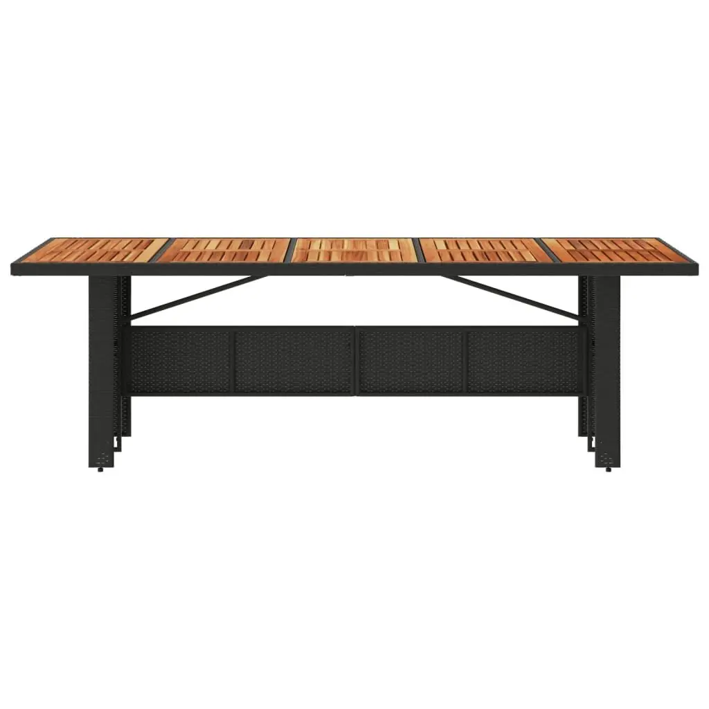 Outdoor Dining Table for Garden 240x90x75cm Black Poly Rattan Frame Acacia Wood Top