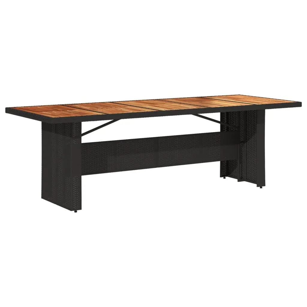 Outdoor Dining Table for Garden 240x90x75cm Black Poly Rattan Frame Acacia Wood Top