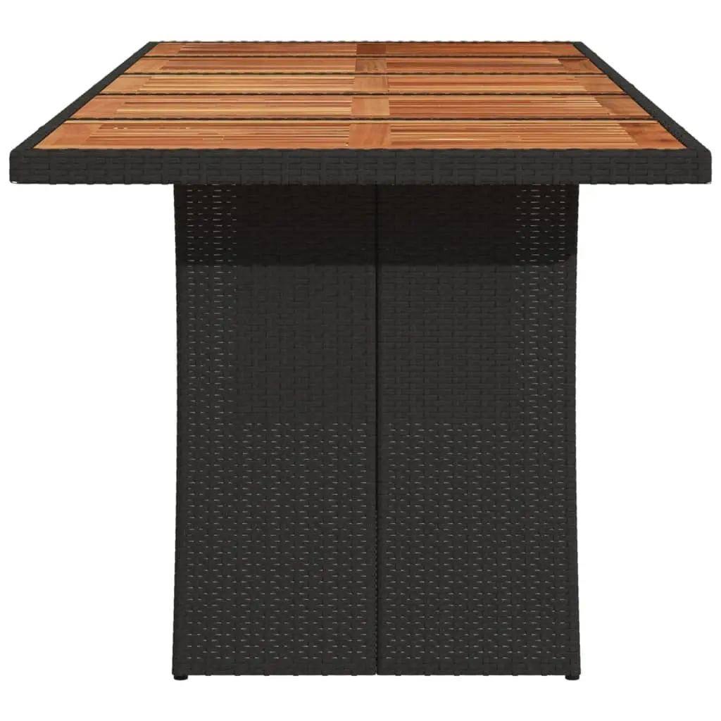 Outdoor Dining Table for Garden 240x90x75cm Black Poly Rattan Frame Acacia Wood Top