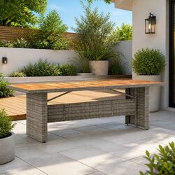 Garden Table Dimensions: 240 x 90 x 75 cm, Grey Rattan Frame