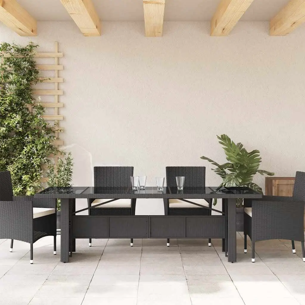 Garden Table Outdoor Patio 240x90x75cm Black Poly Rattan Glass Top