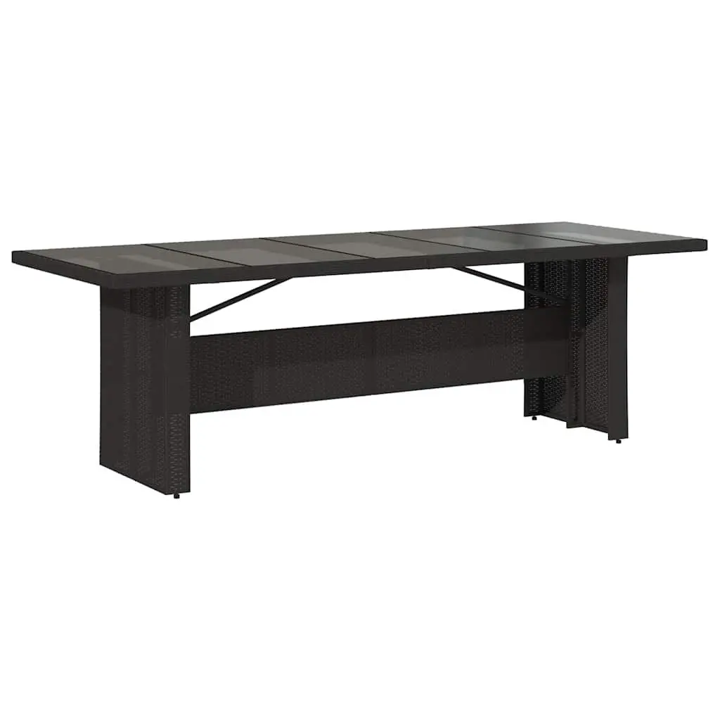 Garden Table Outdoor Patio 240x90x75cm Black Poly Rattan Glass Top