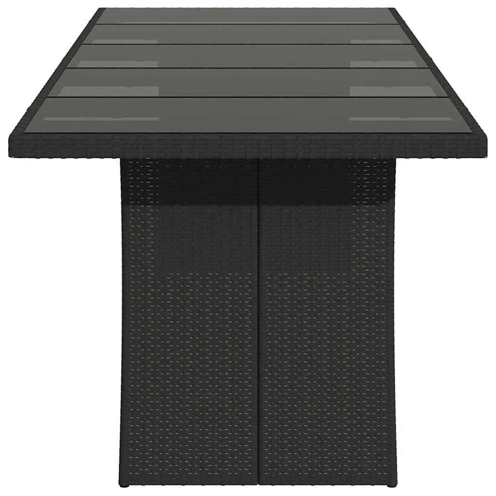 Garden Table Outdoor Patio 240x90x75cm Black Poly Rattan Glass Top