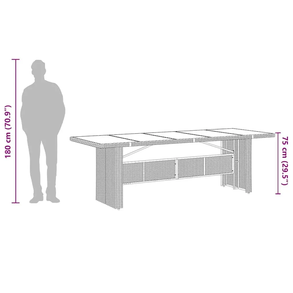 Garden Table Outdoor Patio 240x90x75cm Black Poly Rattan Glass Top