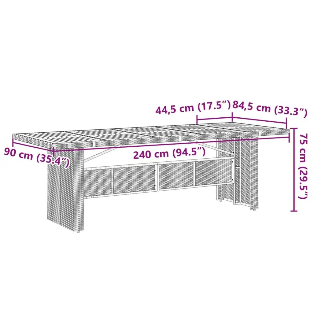 Garden Table Outdoor Patio Furniture Glass Top Grey Poly Rattan 240x90x75cm