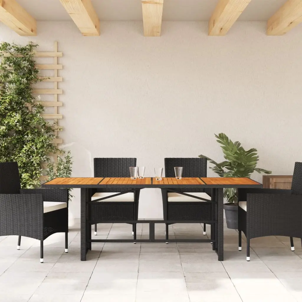 Garden Table Outdoor Patio Furniture Black Poly Rattan Frame Acacia Wood Top
