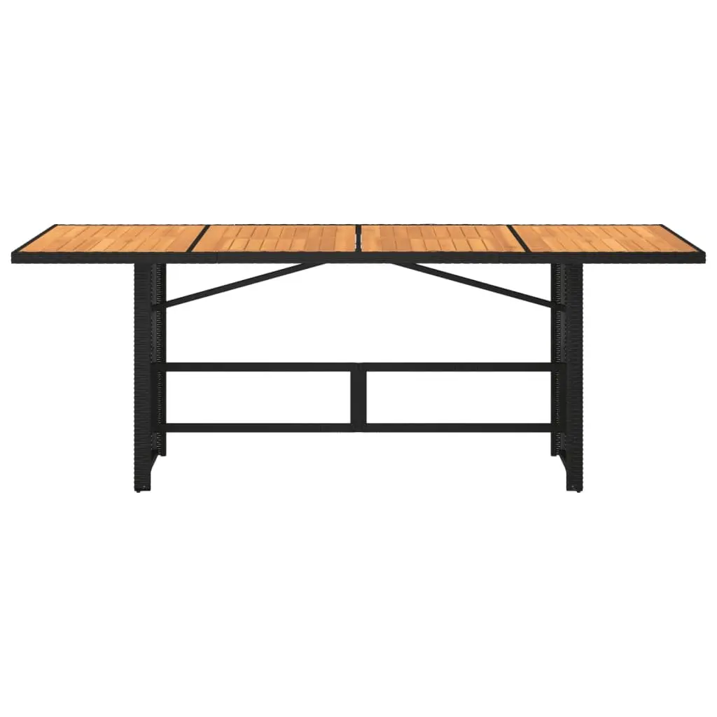 Garden Table Outdoor Patio Furniture Black Poly Rattan Frame Acacia Wood Top