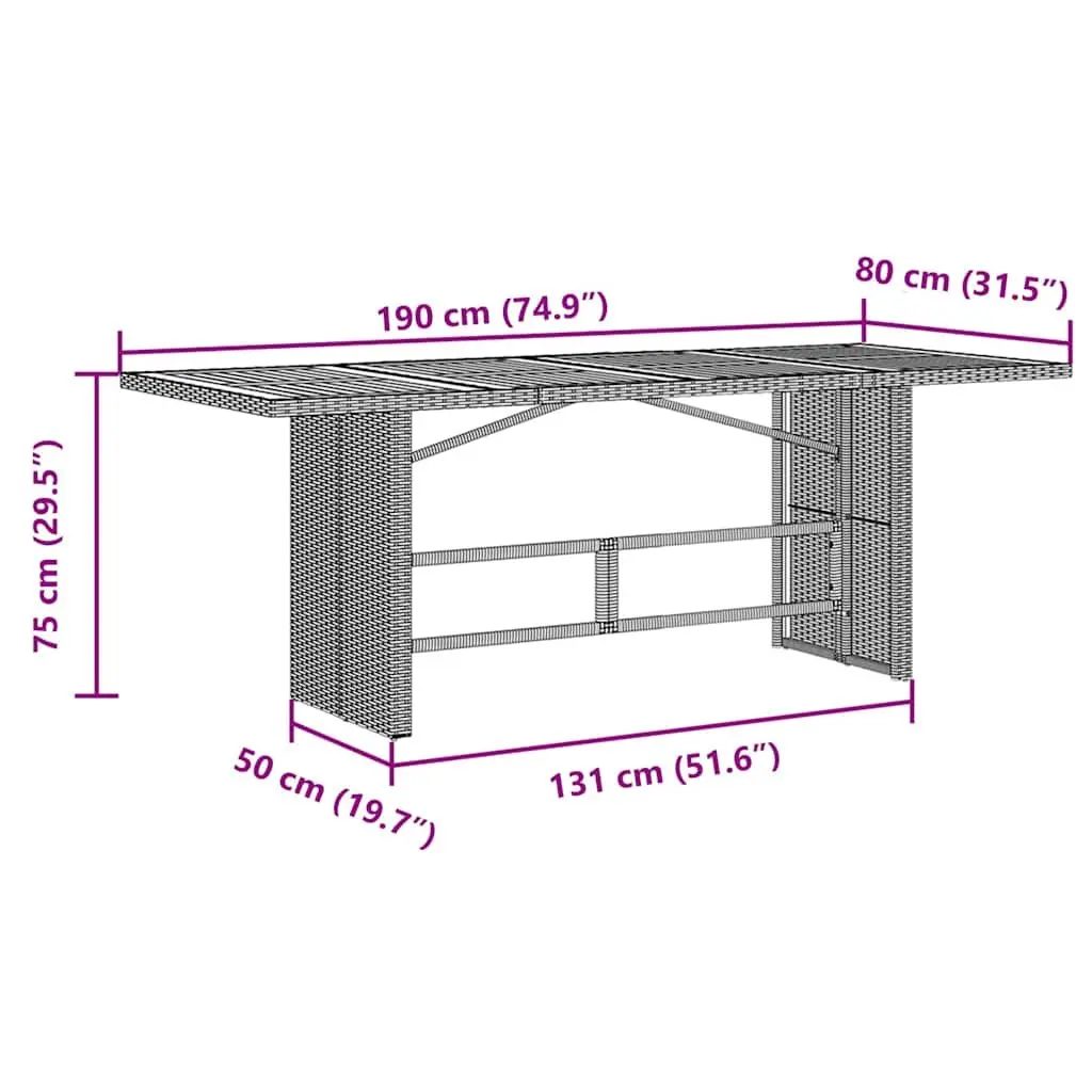 Garden Outdoor Table Black Poly Rattan Glass Top Patio Furniture 190x80x75cm