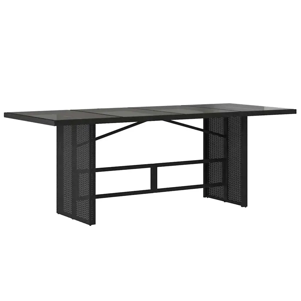 Garden Outdoor Table Black Poly Rattan Glass Top Patio Furniture 190x80x75cm