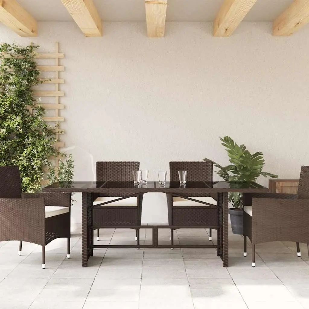 Garden Table Outdoor Patio Furniture Glass Top Brown 190L x 80W x 75H cm