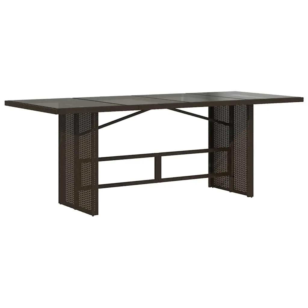Garden Table Outdoor Patio Furniture Glass Top Brown 190L x 80W x 75H cm