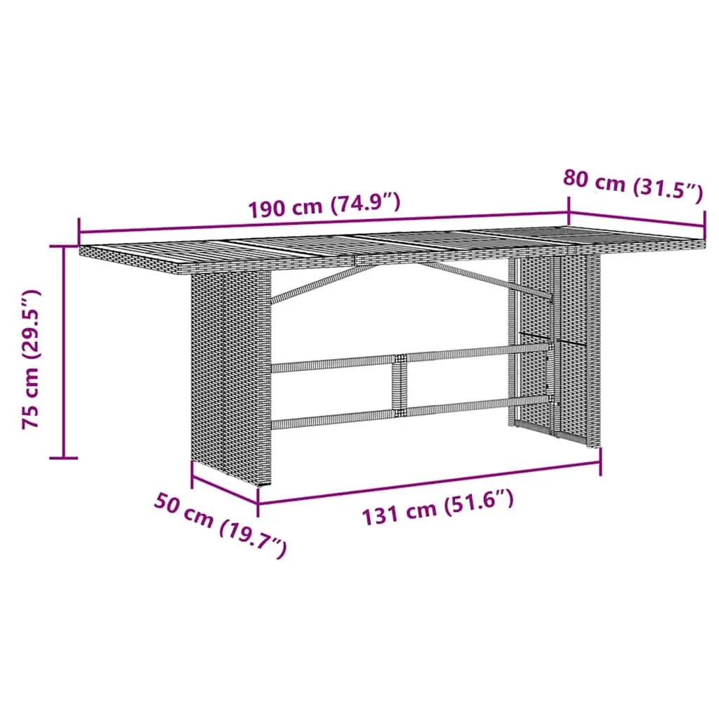 Garden Table Outdoor Patio Furniture Grey Poly Rattan 190x80x75cm