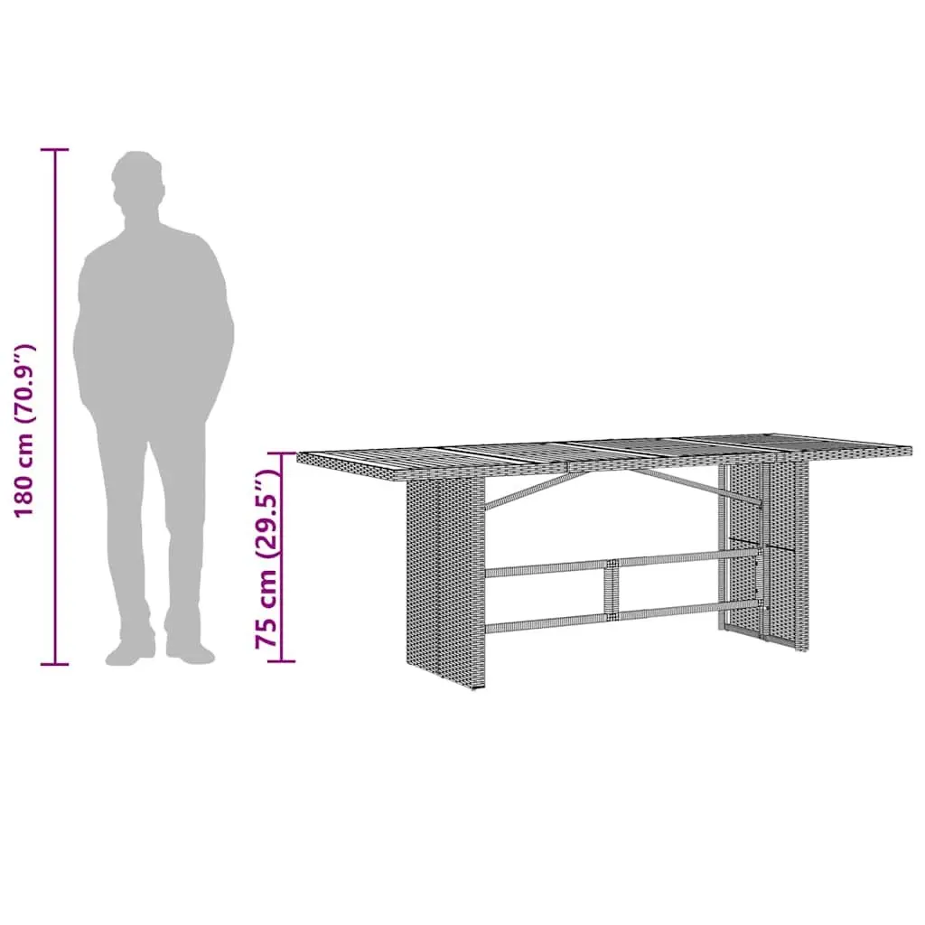 Garden Table Outdoor Patio Furniture Grey Poly Rattan 190x80x75cm