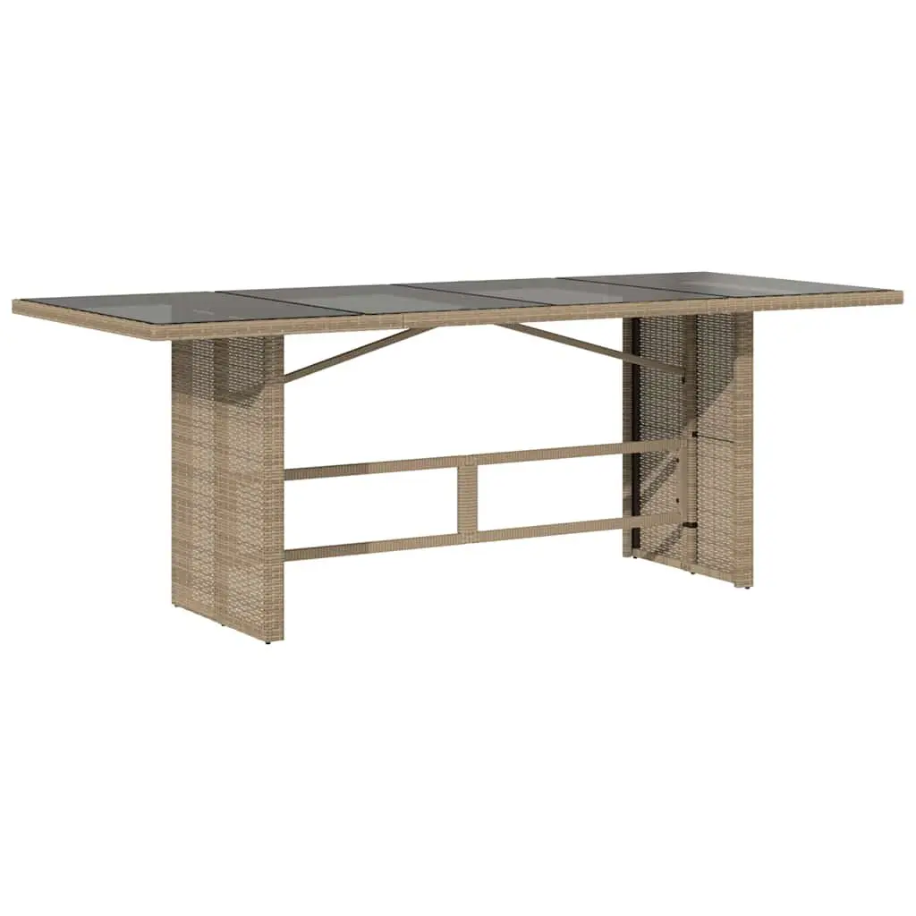 Garden Table Outdoor Use 190x80x75cm Glass Top Beige Poly Rattan