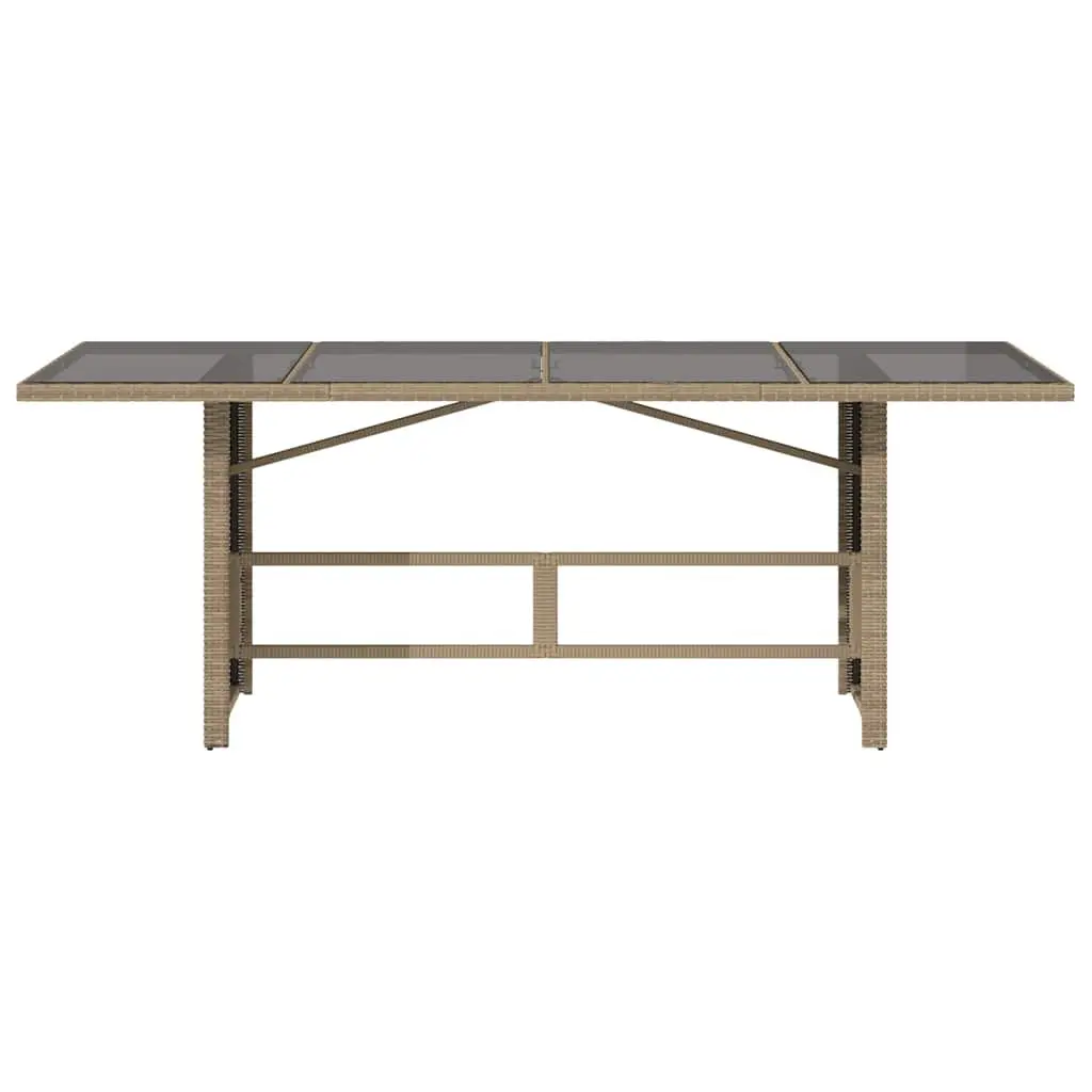 Garden Table Outdoor Use 190x80x75cm Glass Top Beige Poly Rattan