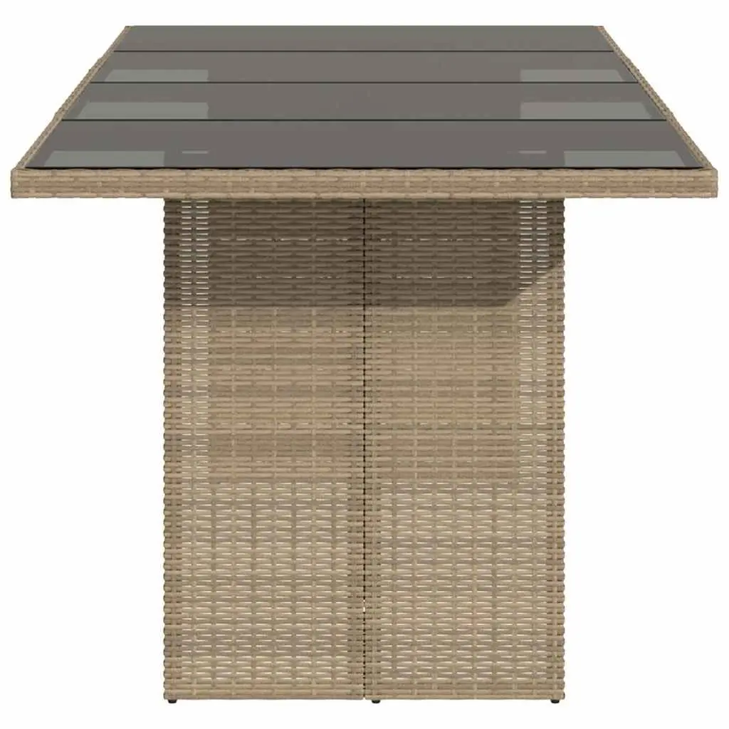 Garden Table Outdoor Use 190x80x75cm Glass Top Beige Poly Rattan