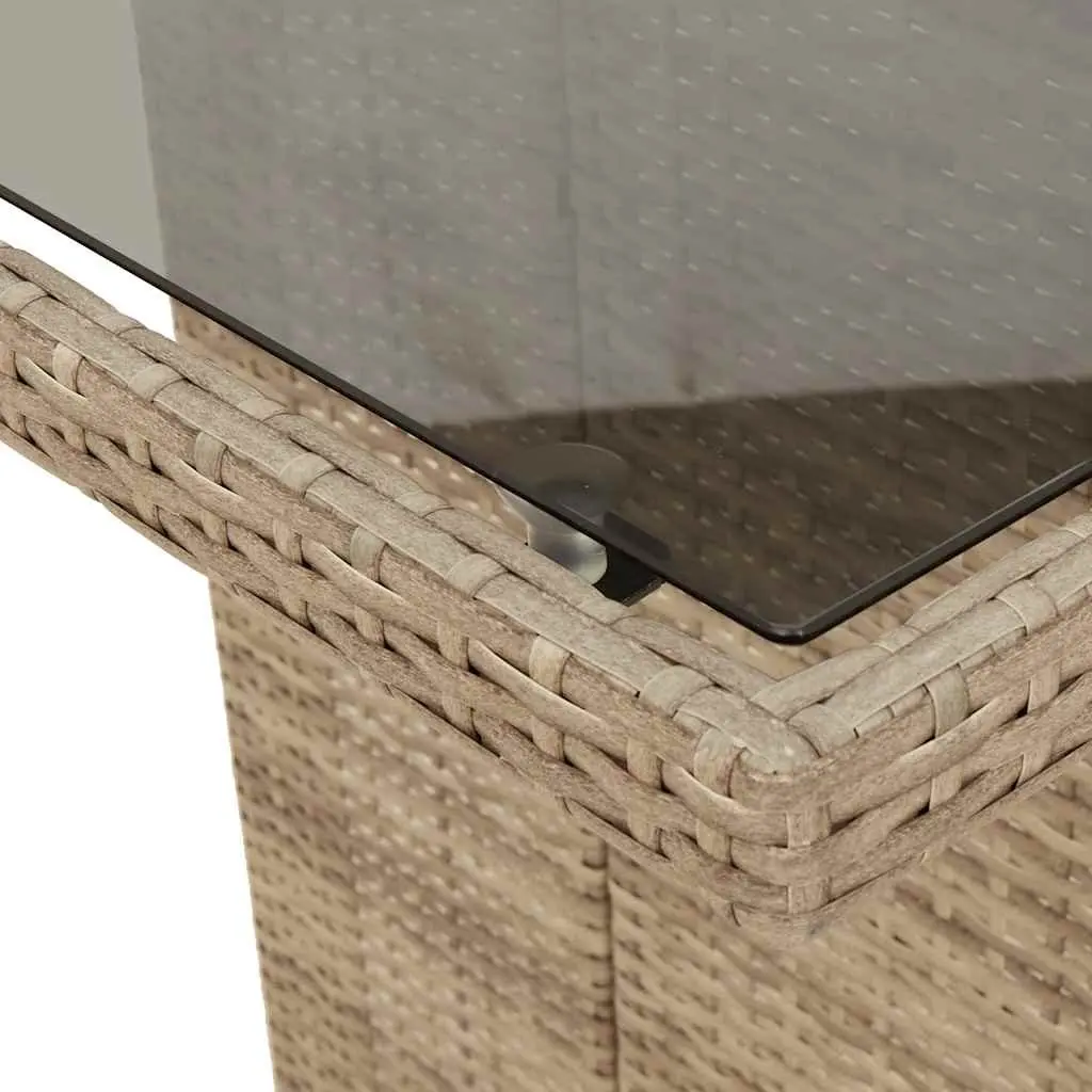 Garden Table Outdoor Use 190x80x75cm Glass Top Beige Poly Rattan