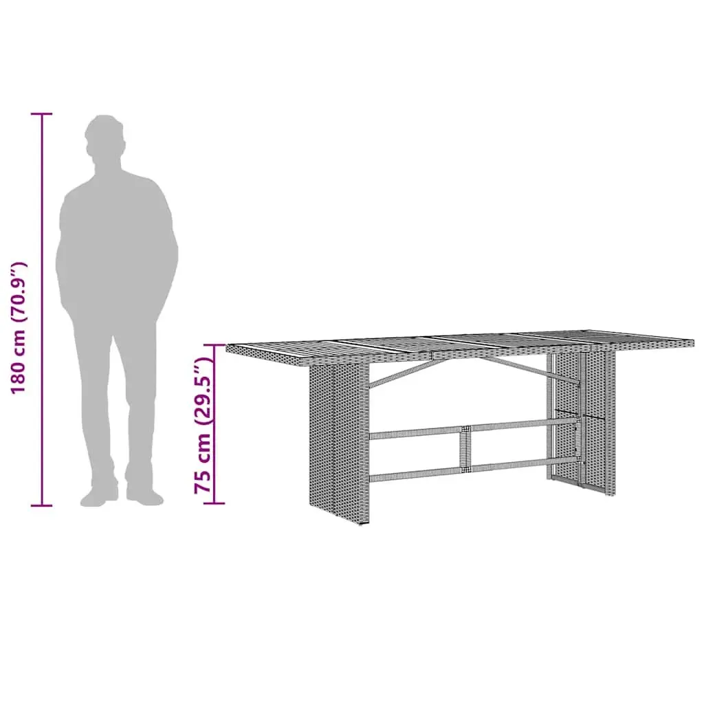 Garden Table Outdoor Use 190x80x75cm Glass Top Beige Poly Rattan