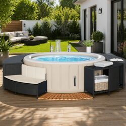 Hot Tub Surround with Storage Bench Seat Garden Spa Outdoor Furniture Black