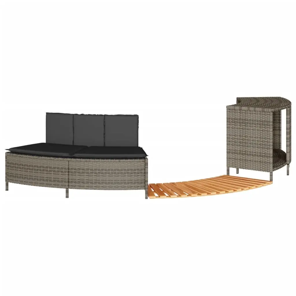 Hot Tub Surround for Spa Area Grey Poly Rattan Storage Rack Step Garden Bench Outdoor