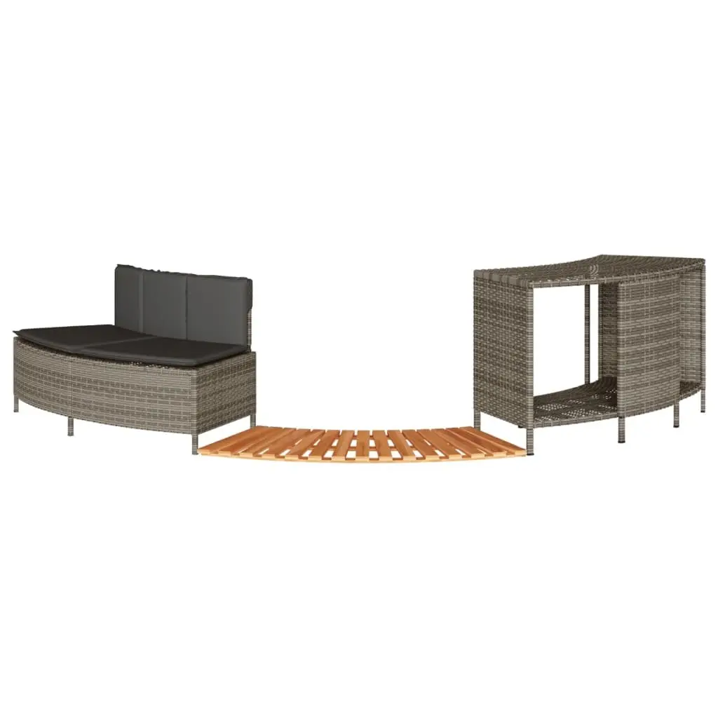 Hot Tub Surround for Spa Area Grey Poly Rattan Storage Rack Step Garden Bench Outdoor