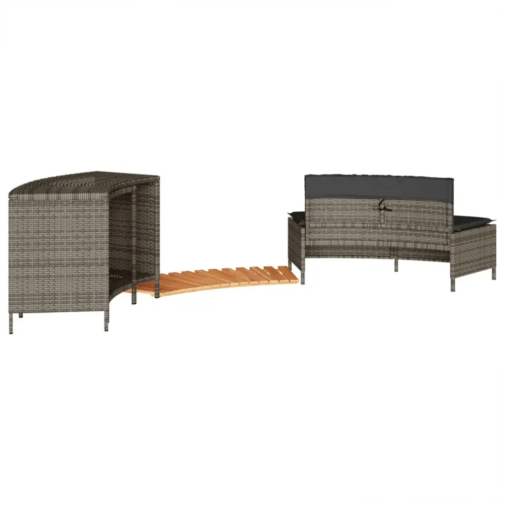 Hot Tub Surround for Spa Area Grey Poly Rattan Storage Rack Step Garden Bench Outdoor