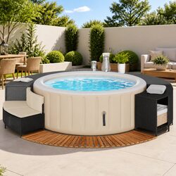 Hot Tub Surround: PE Rattan & Acacia Wood Design