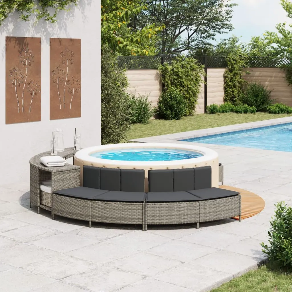 Hot Tub Benches Outdoor Garden Furniture 2 pcs Grey Poly Rattan with Cushions