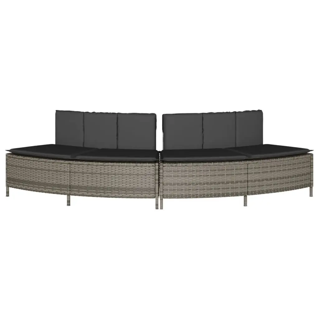 Hot Tub Benches Outdoor Garden Furniture 2 pcs Grey Poly Rattan with Cushions