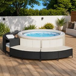 Hot Tub Benches 2 Piece Set Outdoor Pool Spa Seating with Cushions Black