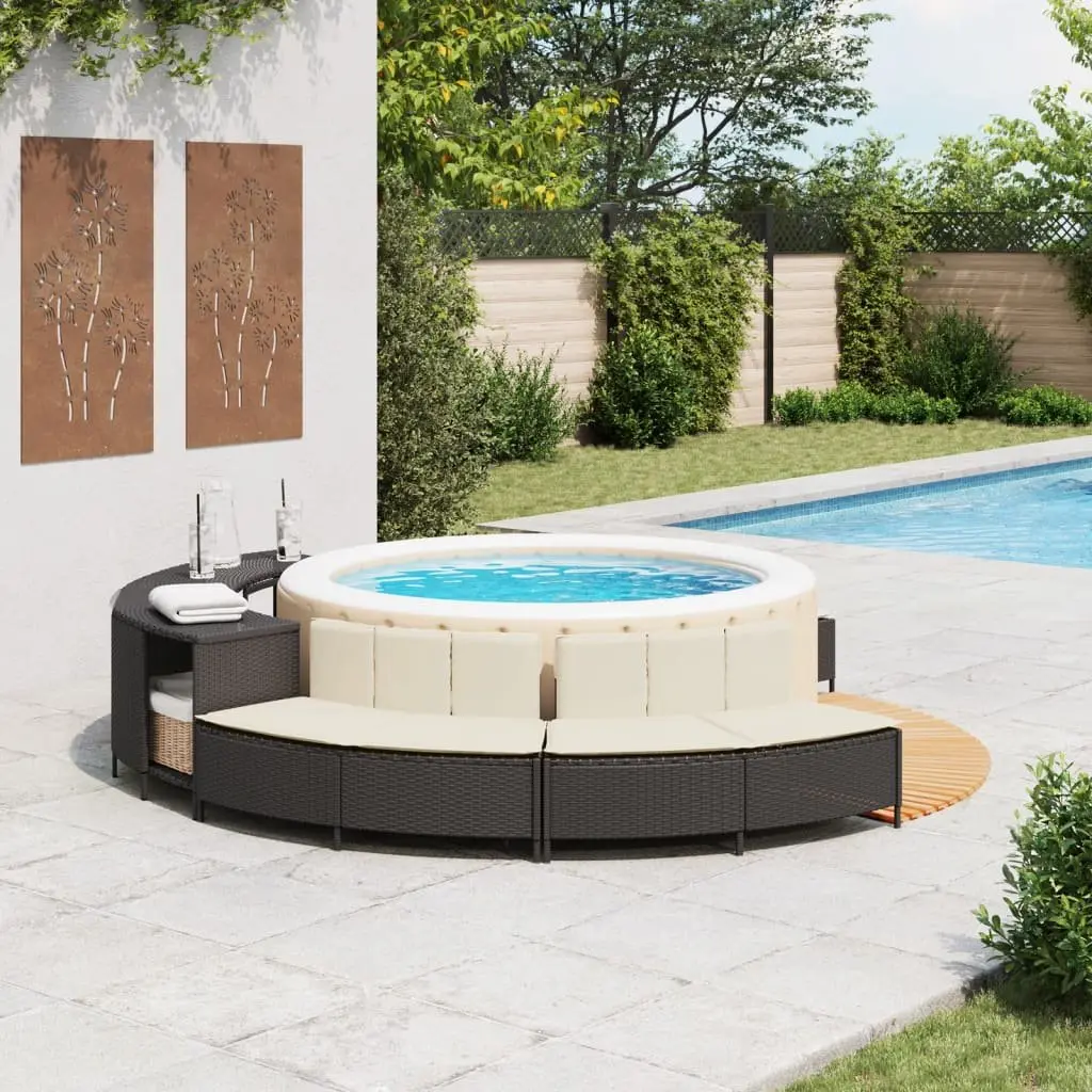 Hot Tub Benches Outdoor Seating 2 pcs Black Rattan