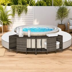2 pcs Hot Tub Storage Shelves - Grey PE Rattan Construction