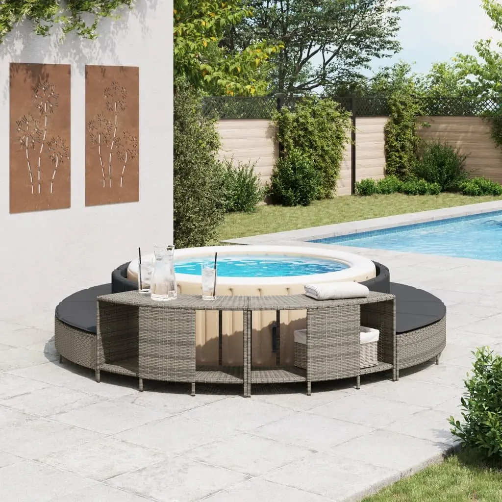 Hot Tub Storage Shelves Outdoor PE Rattan Garden Furniture 2 pcs Grey