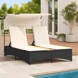 Double Sun Lounger Specifications: Canopy, Cushions, Black Rattan